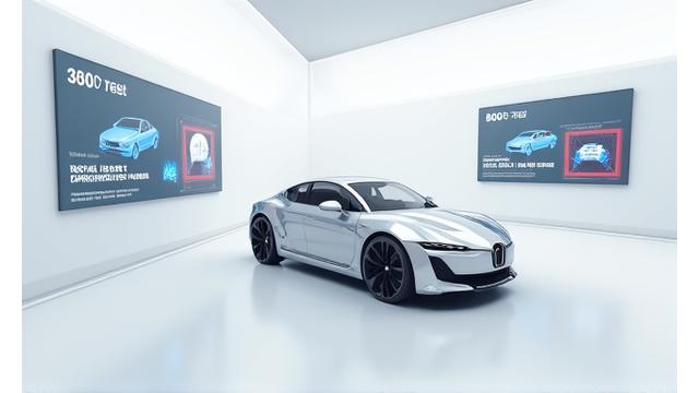Virtual showroom with 360-degree vehicle view and interactive elements