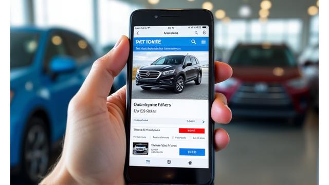 Mobile phone screen showing an online vehicle listing with search filters